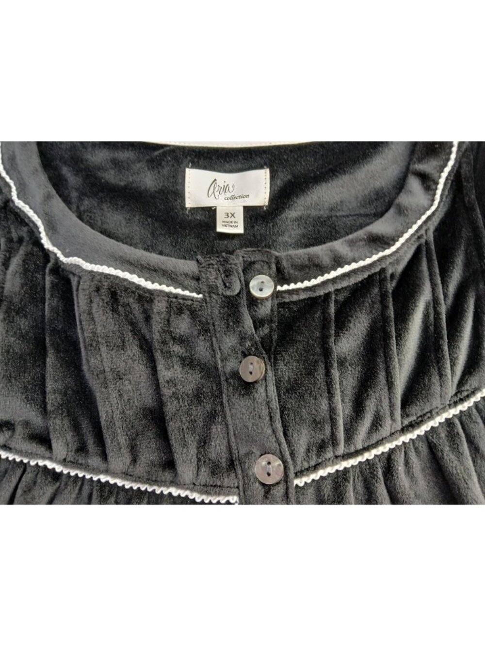 Aria Collection Womens 3X Black Velour Nightgown Button Front Knit Recycled Eco - Picture 13 of 13